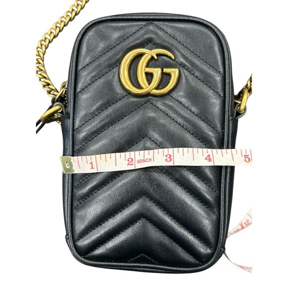Gucci Marmont Mini Black Quilted Shoulder Bag with Gold Crossbody Chain - Picture 5 of 6
